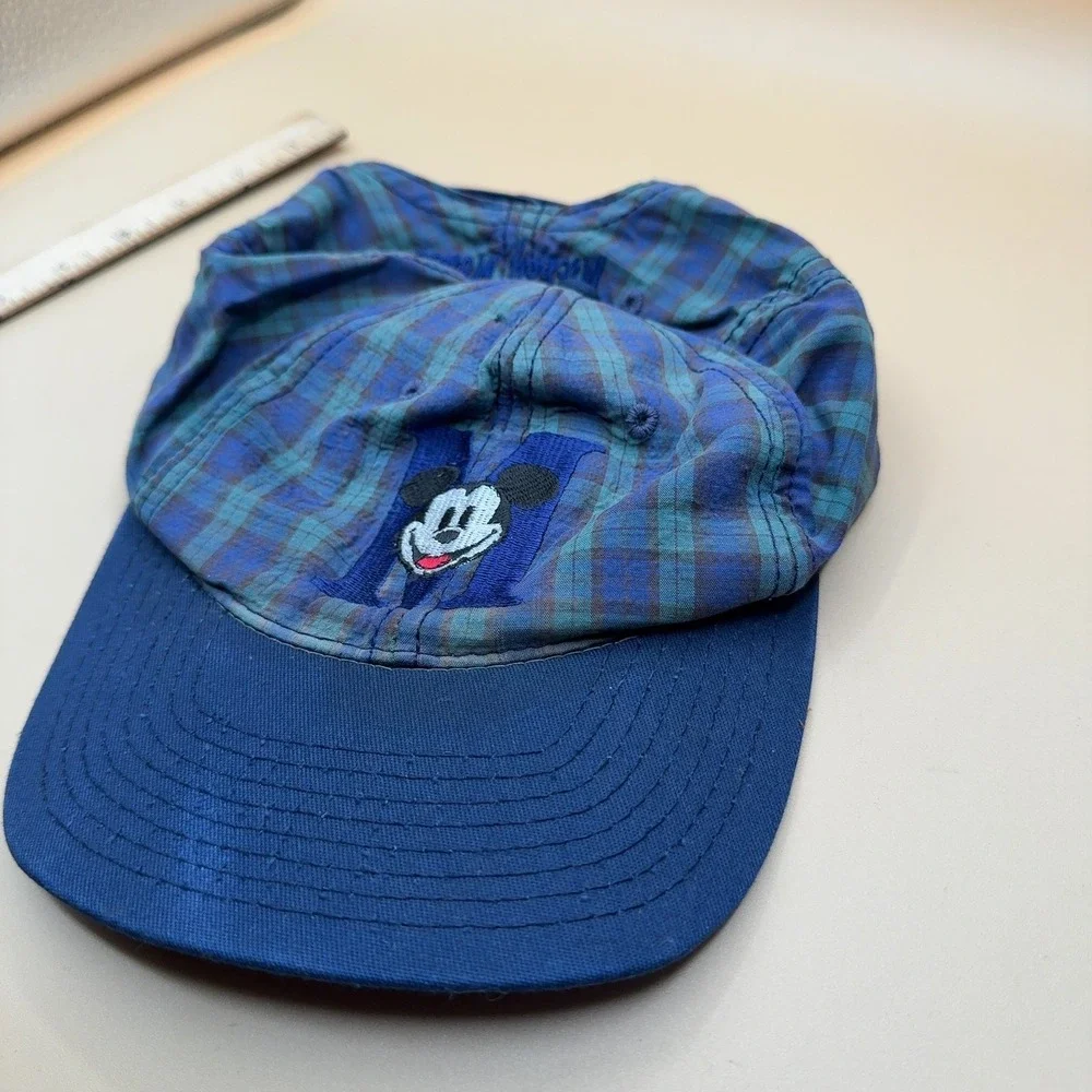 Vintage Disney Mickey Mouse Baseball Cap Plaid Blue Adult Snapback